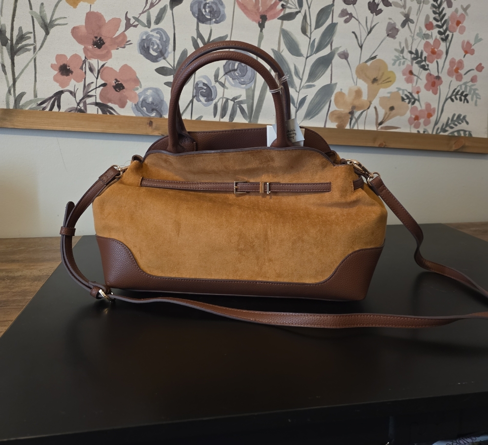 Brown Suede and Leather Handbag
